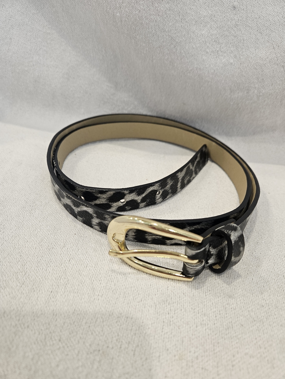 Steve Madden Women's Animal Print Black Belt Medium 34" Black White Gold Buckle